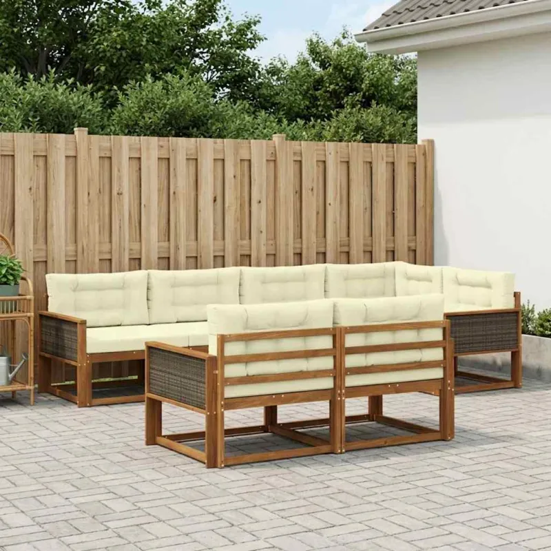 Lauko sofos komplektas 8 pcs Natūralus ir grietinėlė