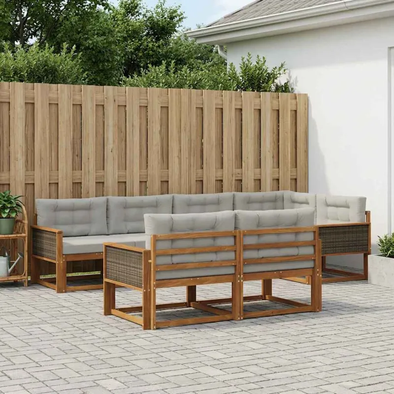 Lauko sofos komplektas 7 pcs Natūrali ir Šviesiai pilka