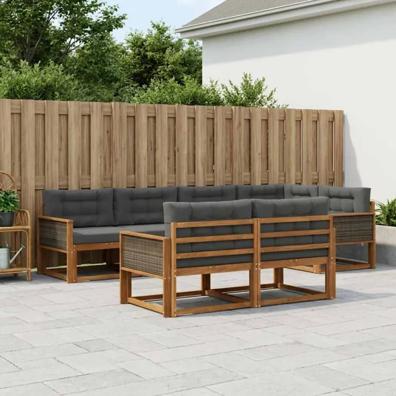 Lauko sofos komplektas su pagalve 7 pcs Natūralus ir antracitas