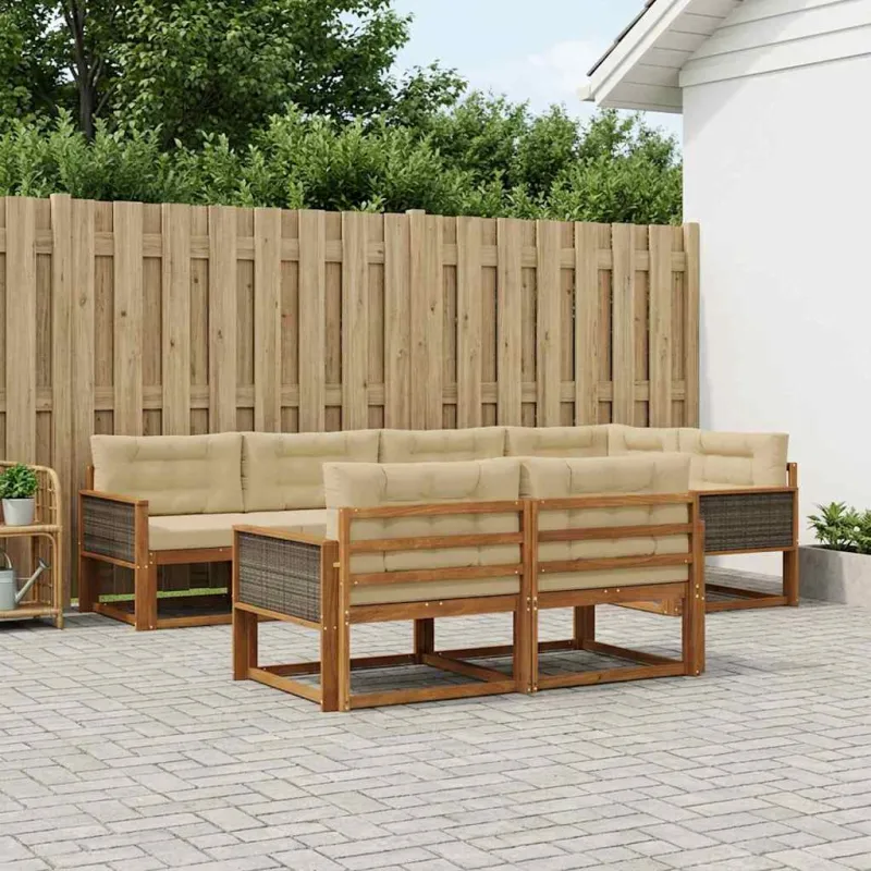 Lauko sofos komplektas su pagalve 7 pcs Natūralus ir bežinis