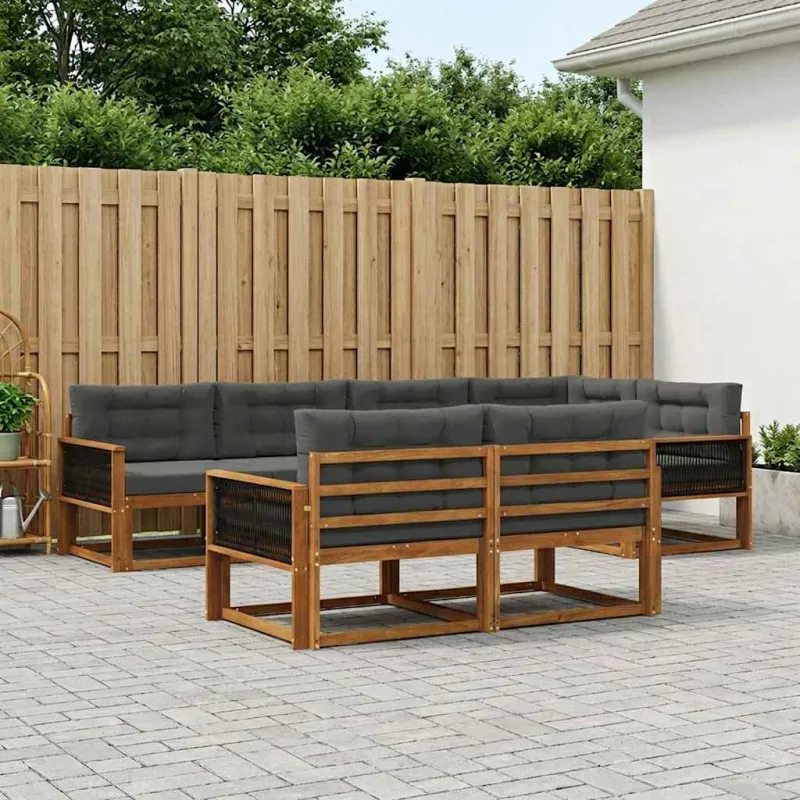 Lauko sofos komplektas su pagalve 7 pcs Natūralus ir antracitas
