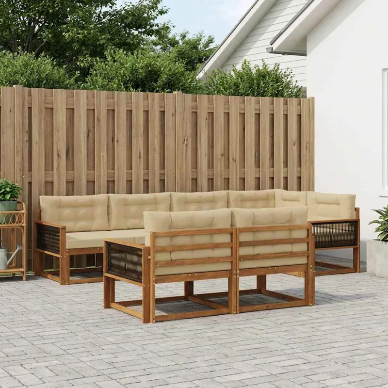 Lauko sofos komplektas su pagalve 7 pcs Natūralus ir bežinis