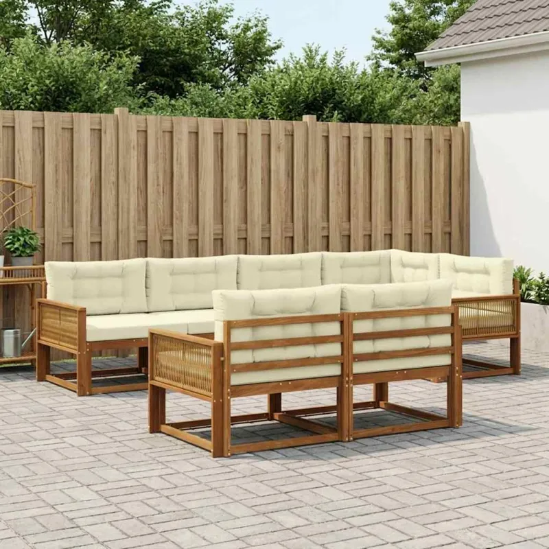 Lauko sofos komplektas su pagalve 7 pcs Natūralus ir grietinėlė