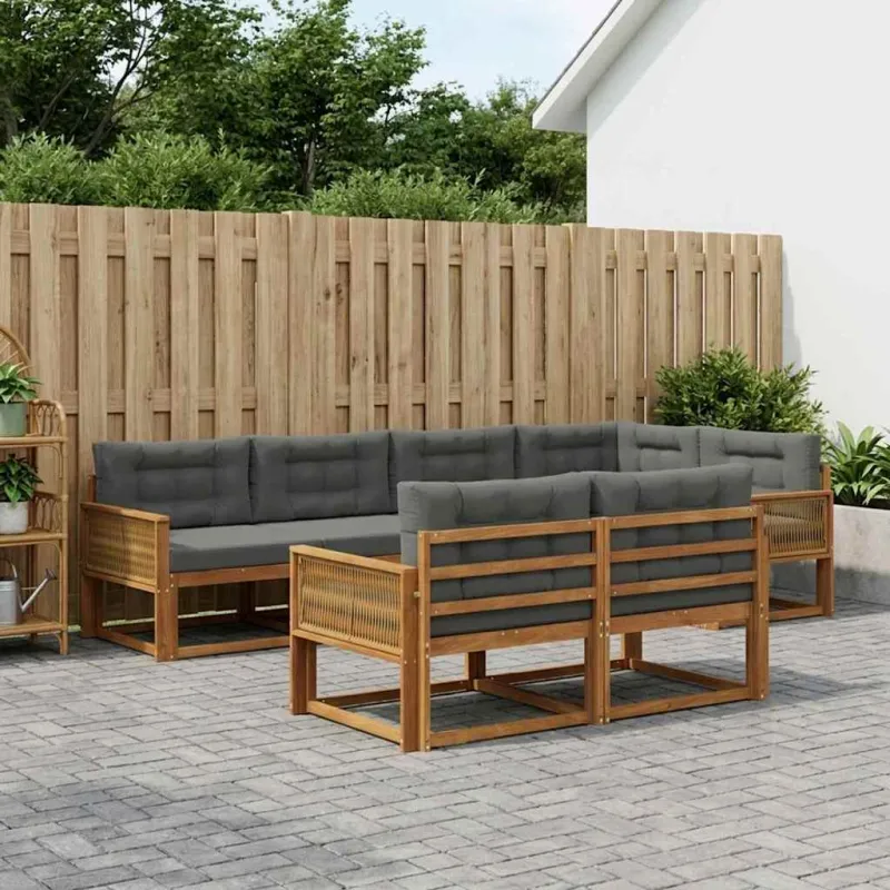 Lauko sofos komplektas su pagalve 7 pcs Natūralus ir antracitas