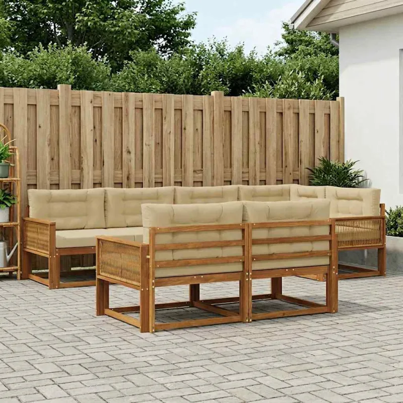 Lauko sofos komplektas su pagalve 7 pcs Natūralus ir bežinis