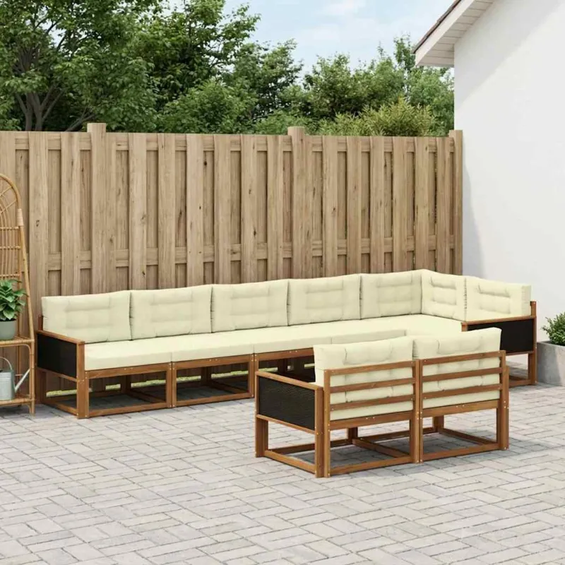 Lauko sofos komplektas 8 pcs Natūralus ir grietinėlė