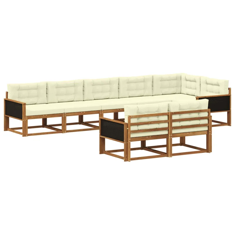 Lauko sofos komplektas 8 pcs Natūralus ir grietinėlė