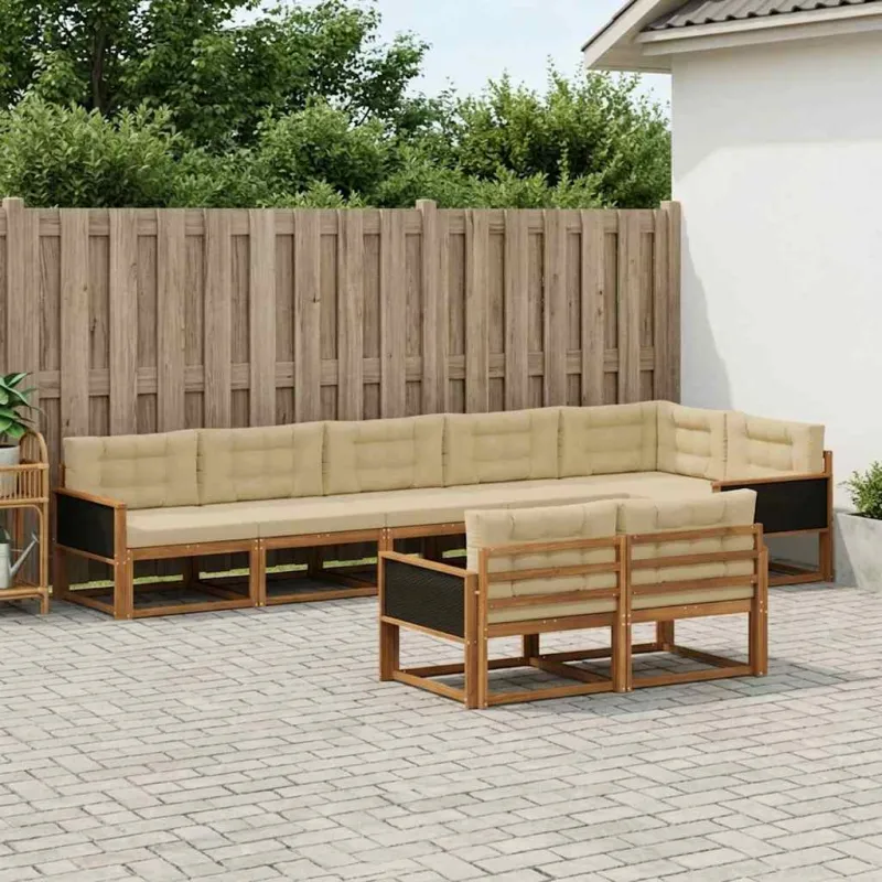 Lauko sofos komplektas 8 pcs Natūralus ir bežinis