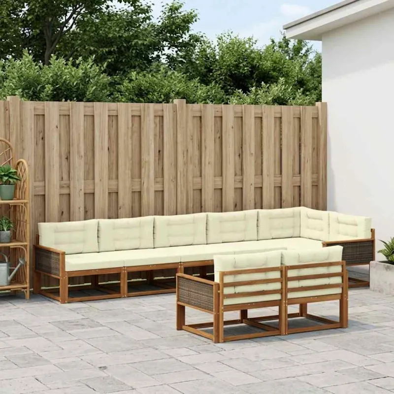 Lauko sofos komplektas 8 pcs Natūralus ir grietinėlė
