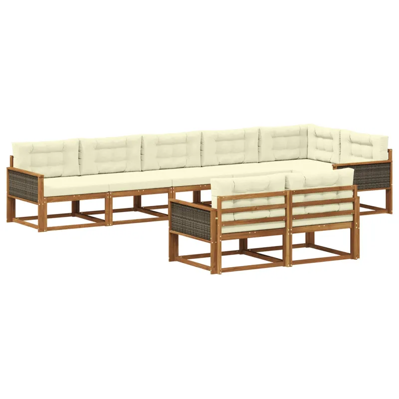 Lauko sofos komplektas 8 pcs Natūralus ir grietinėlė