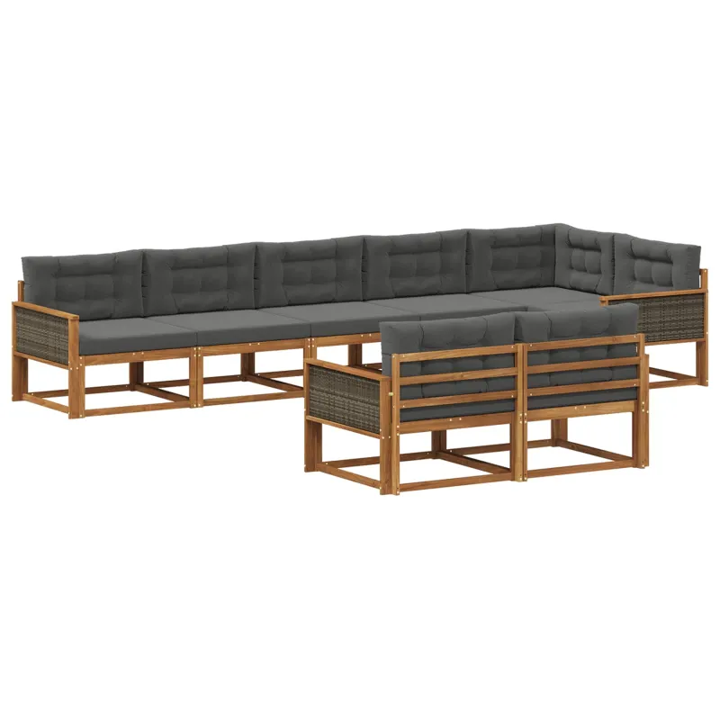 Lauko sofos komplektas 8 pcs Natūralus ir antracitas