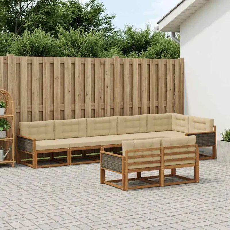 Lauko sofos komplektas 8 pcs Natūralus ir bežinis