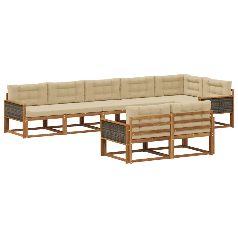 Lauko sofos komplektas 8 pcs Natūralus ir bežinis