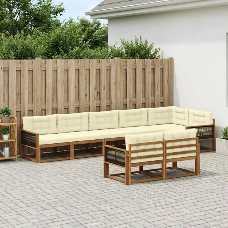 Lauko sofos komplektas 8 pcs Natūralus ir grietinėlė
