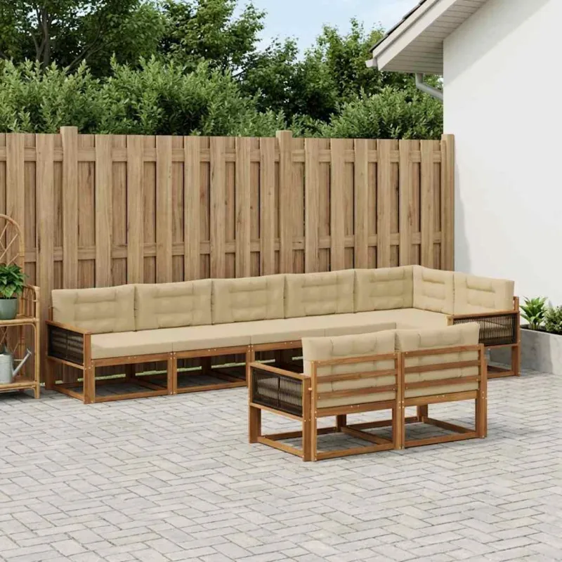 Lauko sofos komplektas 8 pcs Natūralus ir bežinis