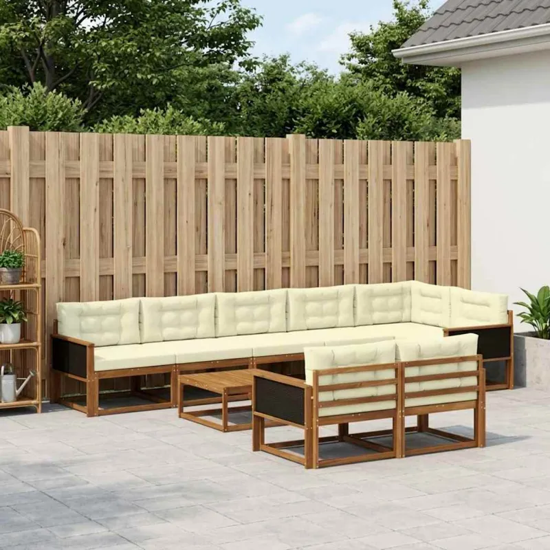 Lauko sofos komplektas su pagalve 9 pcs Natūralus ir grietinėlė