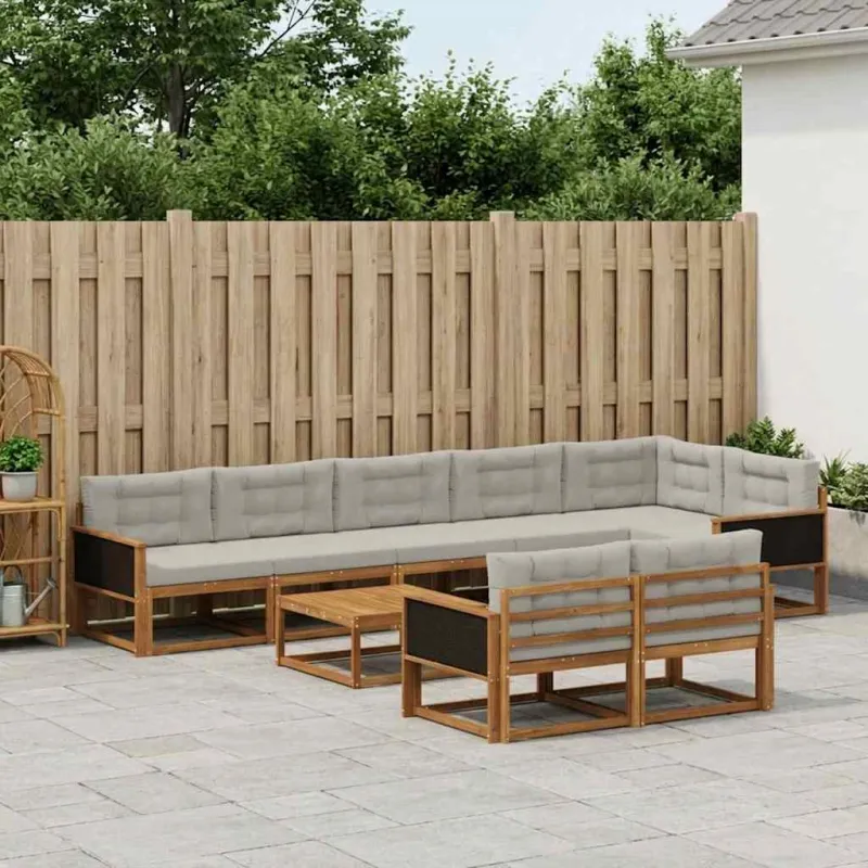 Lauko sofos komplektas 9 pcs Natūrali ir Šviesiai pilka