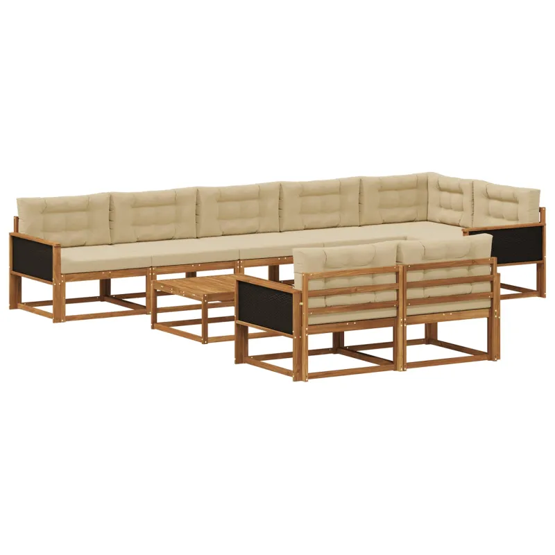 Lauko sofos komplektas 9 pcs Natūralus ir bežinis