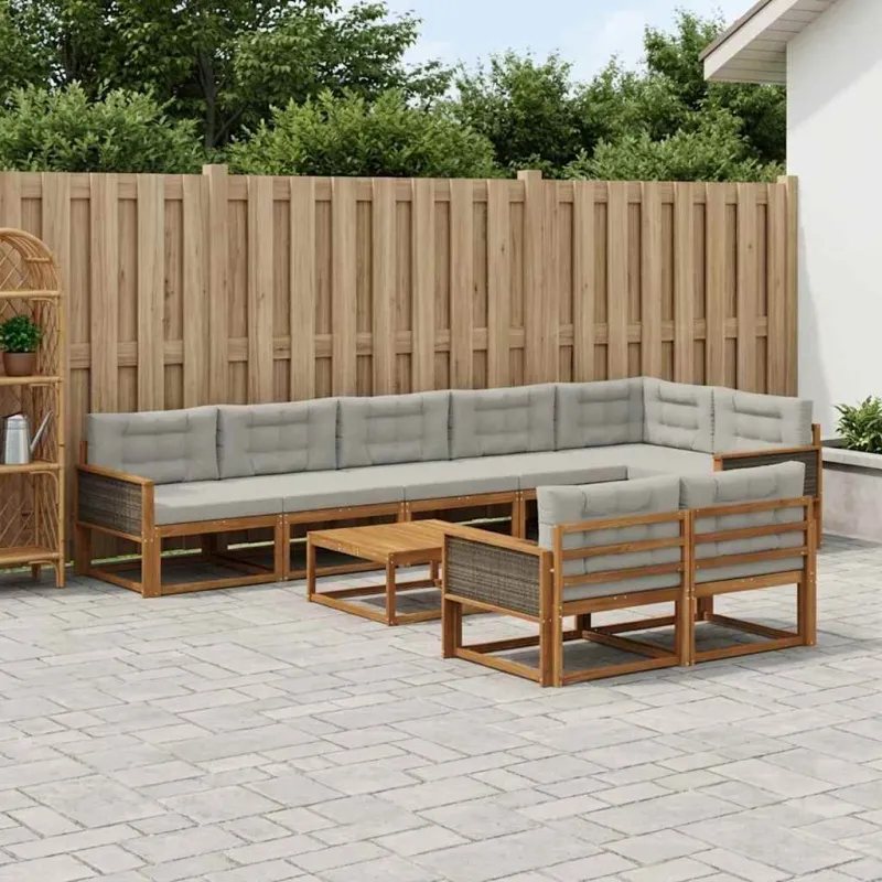 Lauko sofos komplektas 9 pcs Natūrali ir Šviesiai pilka