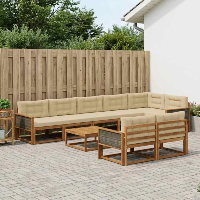 Lauko sofos komplektas su pagalve 9 pcs Natūralus ir bežinis