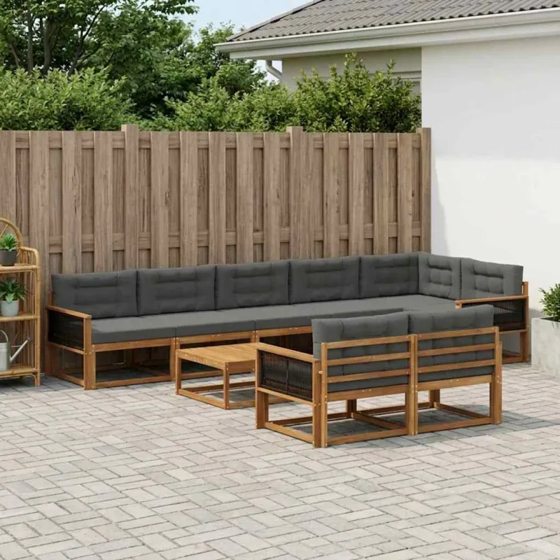 Lauko sofos komplektas su pagalve 9 pcs Natūralus ir antracitas