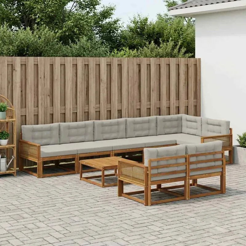 Lauko sofos komplektas 9 pcs Natūrali ir Šviesiai pilka