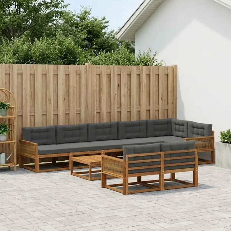 Lauko sofos komplektas su pagalve 9 pcs Natūralus ir antracitas