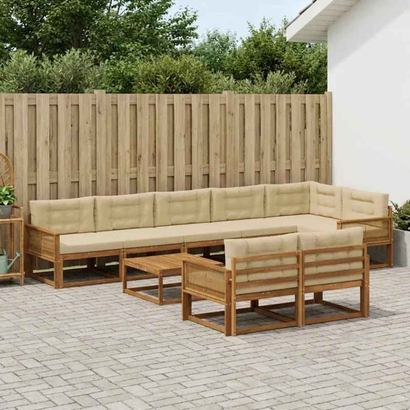 Lauko sofos komplektas su pagalve 9 pcs Natūralus ir bežinis