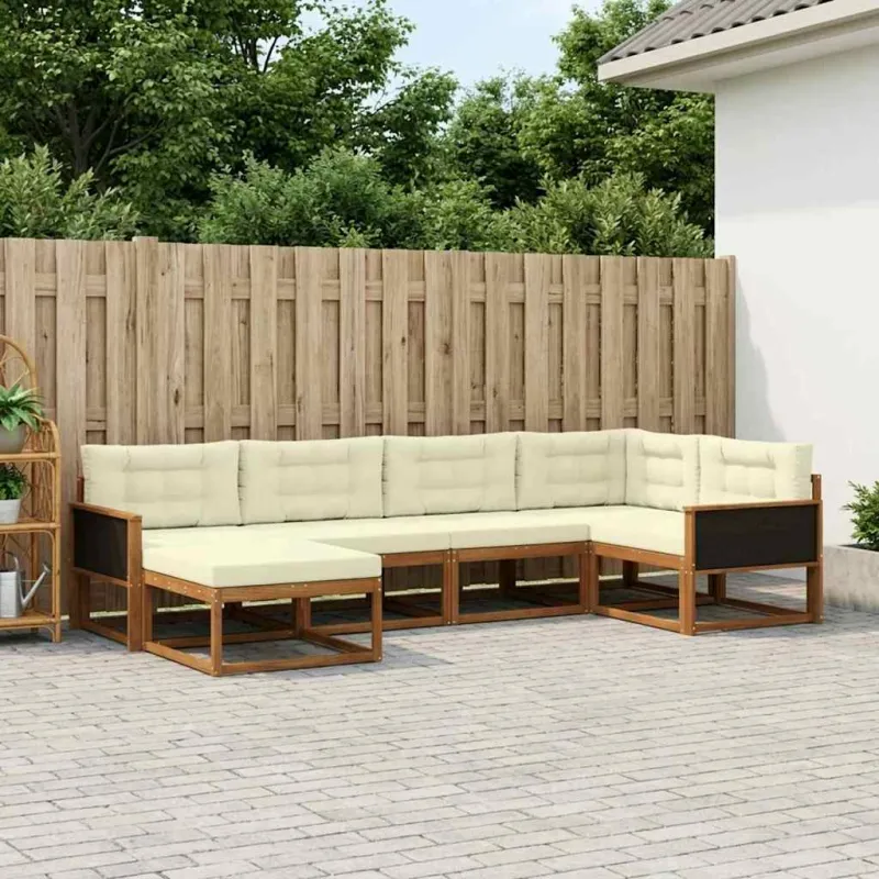Lauko sofos komplektas 6 pcs Natūralus ir grietinėlė