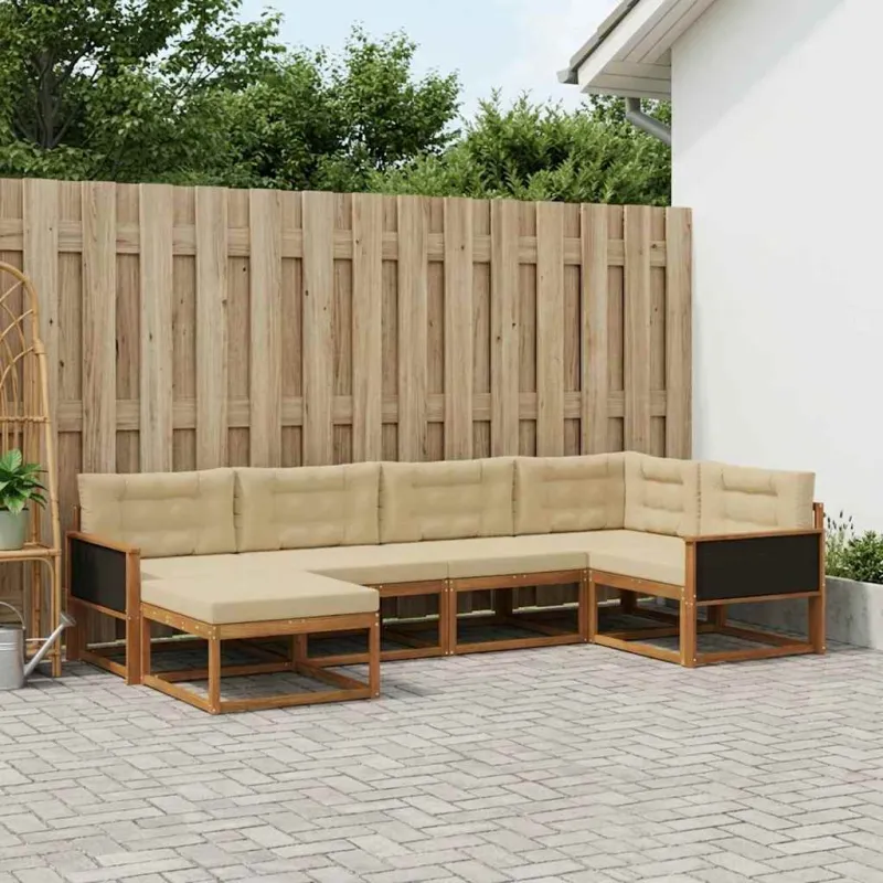 Lauko sofos komplektas su pagalve 6 pcs Natūralus ir bežinis