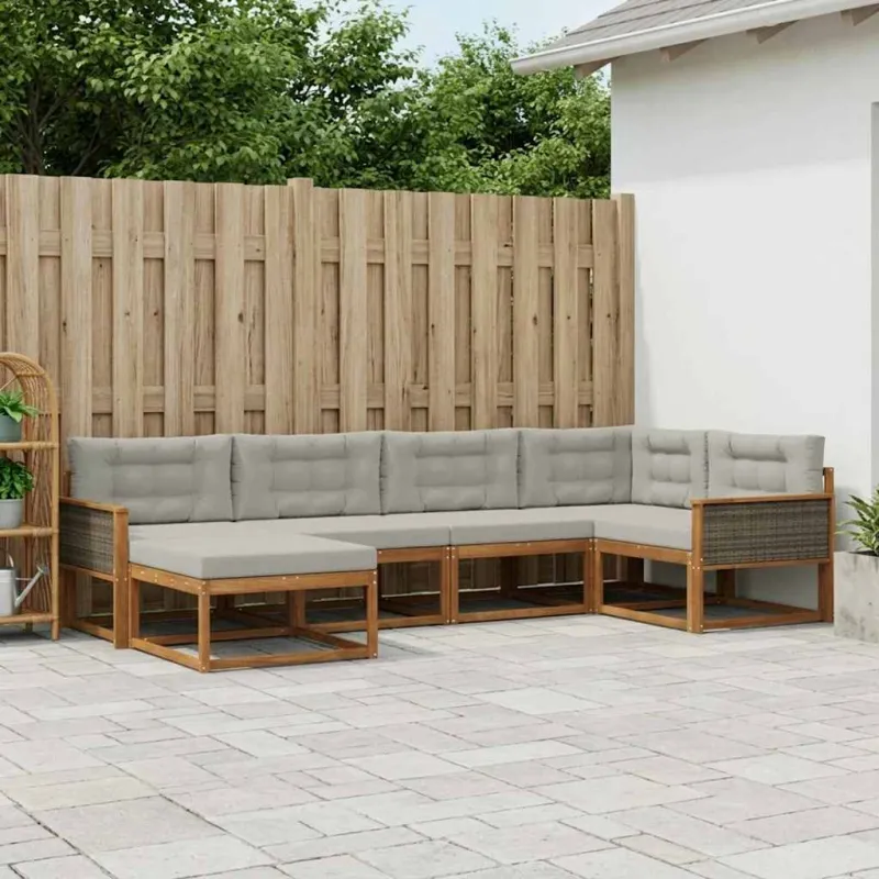 Lauko sofos komplektas 6 pcs Natūrali ir Šviesiai pilka