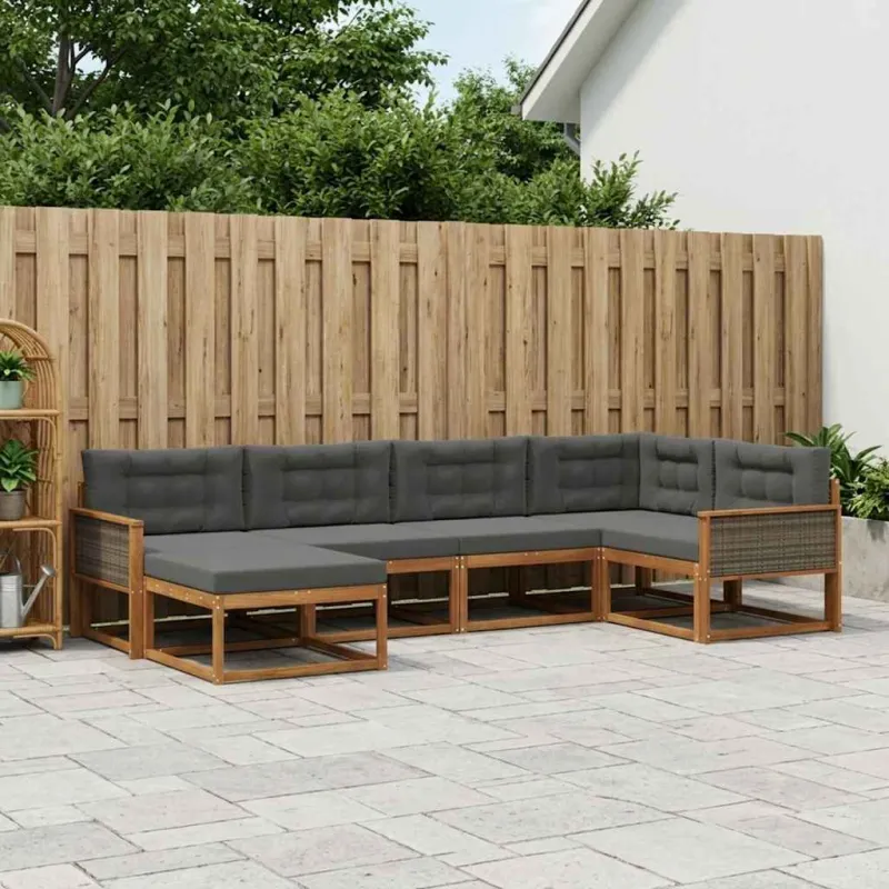 Lauko sofos komplektas su pagalve 6 pcs Natūralus ir antracitas