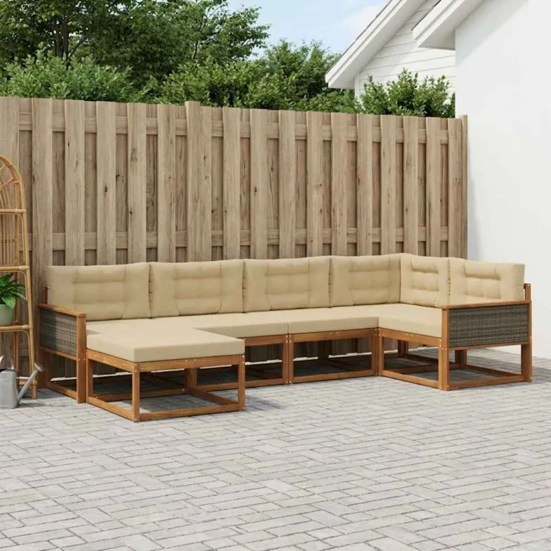 Lauko sofos komplektas 6 pcs Natūralus ir bežinis