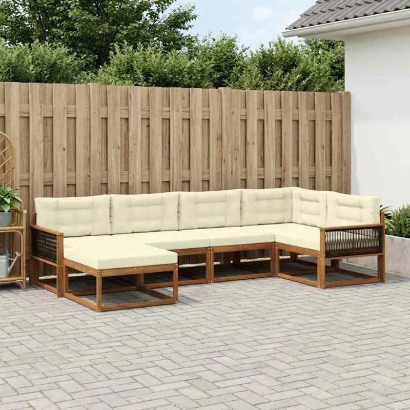 Lauko sofos komplektas 6 pcs Natūralus ir grietinėlė
