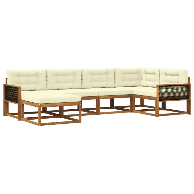 Lauko sofos komplektas 6 pcs Natūralus ir grietinėlė