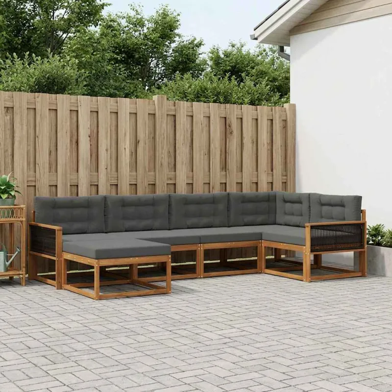 Lauko sofos komplektas su pagalve 6 pcs Natūralus ir antracitas