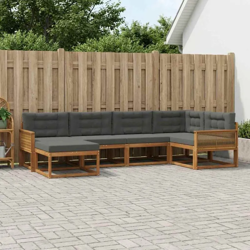 Lauko sofos komplektas su pagalve 6 pcs Natūralus ir antracitas