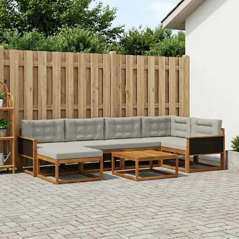 Lauko sofos komplektas 7 pcs Natūrali ir šviesiai pilka