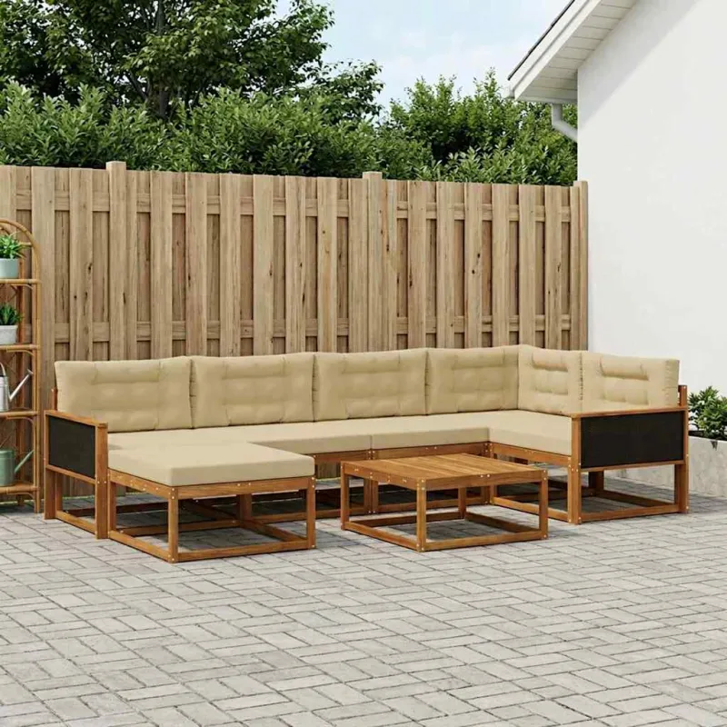 Lauko sofos komplektas su pagalve 7 pcs Natūralus ir bežinis