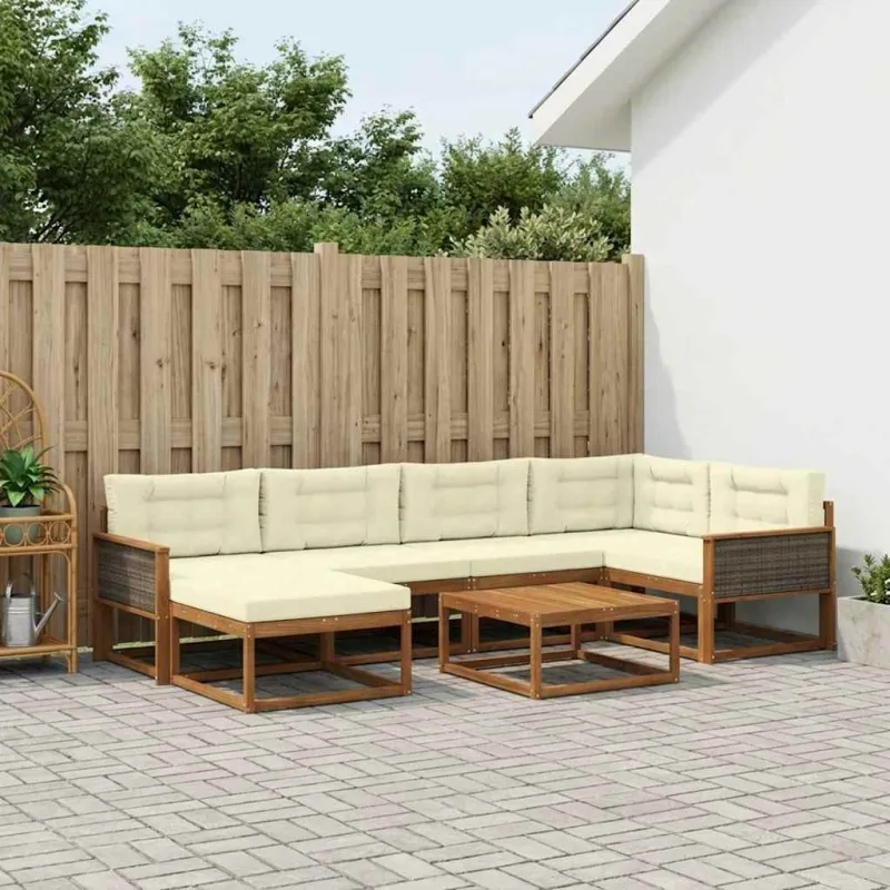 Lauko sofos komplektas su pagalve 7 pcs Natūralus ir grietinėlė