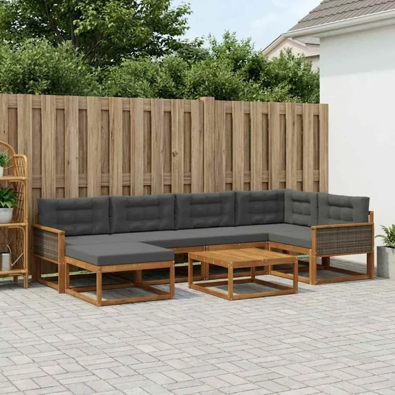 Lauko sofos komplektas su pagalve 7 pcs Natūralus ir antracitas