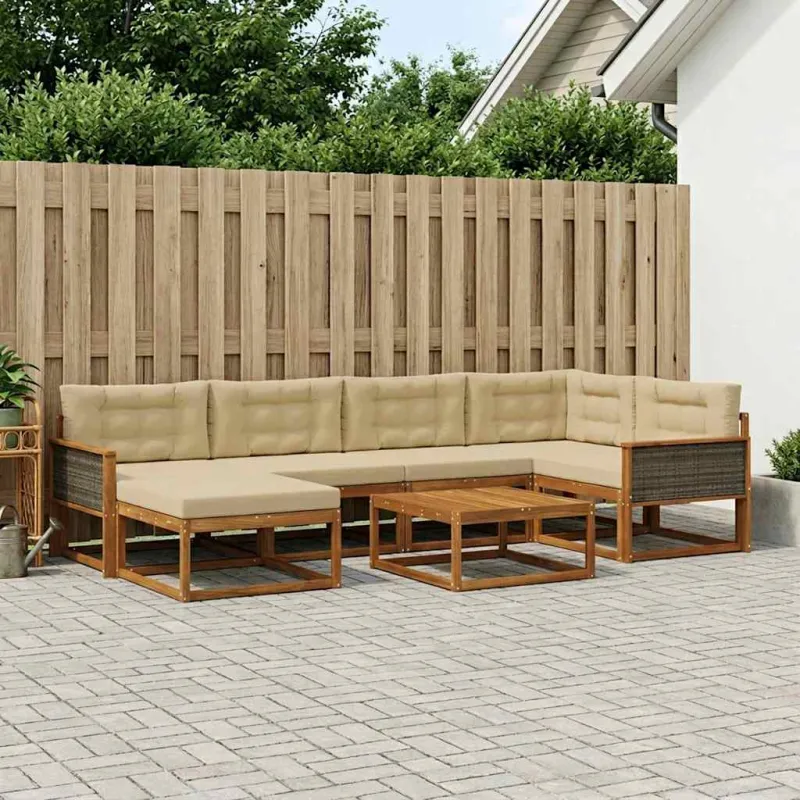 Lauko sofos komplektas su pagalve 7 pcs Natūralus ir bežinis