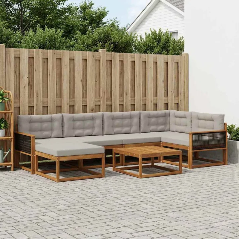 Lauko sofos komplektas 7 pcs Natūrali ir šviesiai pilka