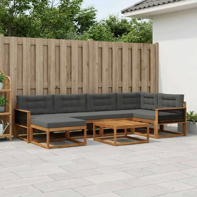Lauko sofos komplektas su pagalve 7 pcs Natūralus ir antracitas