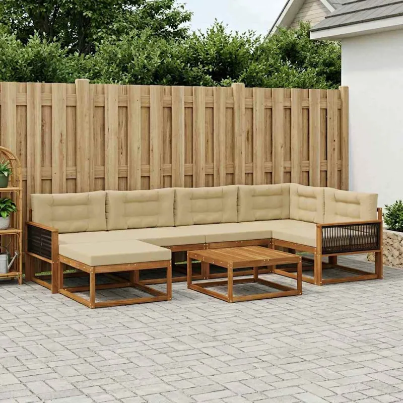 Lauko sofos komplektas su pagalve 7 pcs Natūralus ir bežinis