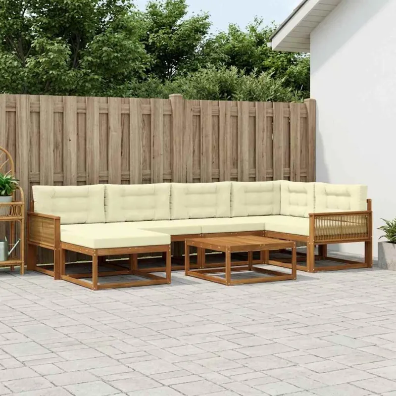Lauko sofos komplektas su pagalve 7 pcs Natūralus ir grietinėlė