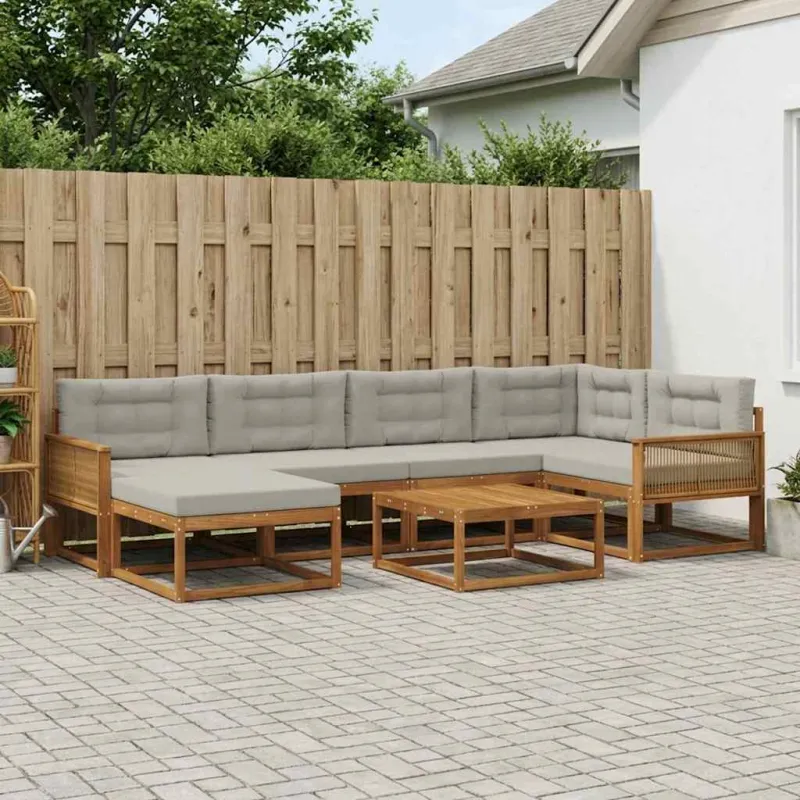 Lauko sofos komplektas 7 pcs Natūrali ir šviesiai pilka