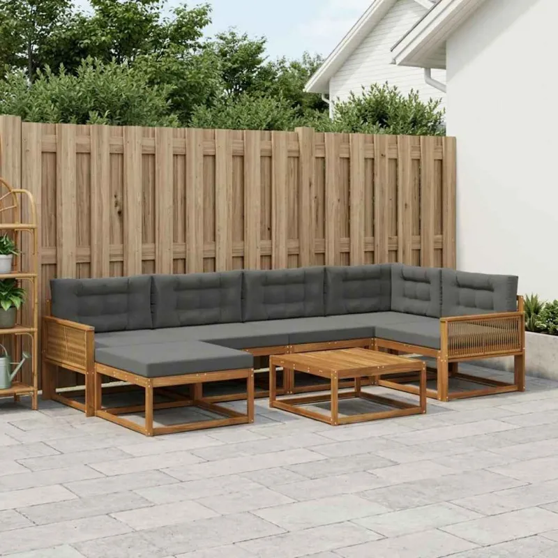 Lauko sofos komplektas su pagalve 7 pcs Natūralus ir antracitas