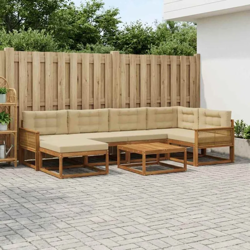 Lauko sofos komplektas su pagalve 7 pcs Natūralus ir bežinis