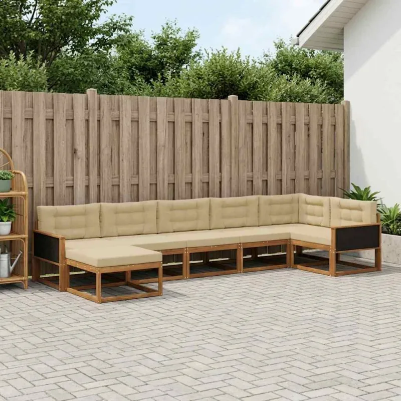 Lauko sofos komplektas su pagalve 7 pcs Natūralus ir bežinis